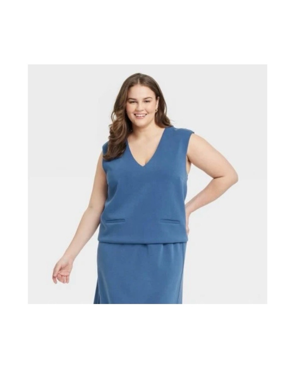 Blue Sleeveless V-Neck Tank Top